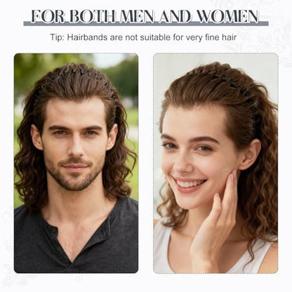 ZASZO 2 Pack Metal Hair Band – Fashion Wavy Spring Headband for Men & Women – Elastic Non-Slip Metal Hair Hoop for Daily Use & Sports