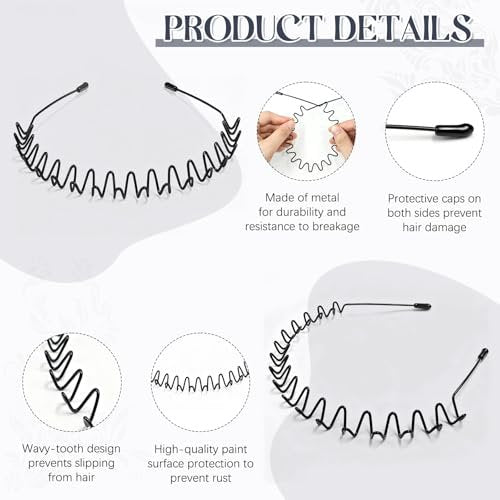 ZASZO 2 Pack Metal Hair Band – Fashion Wavy Spring Headband for Men & Women – Elastic Non-Slip Metal Hair Hoop for Daily Use & Sports - görsel 8