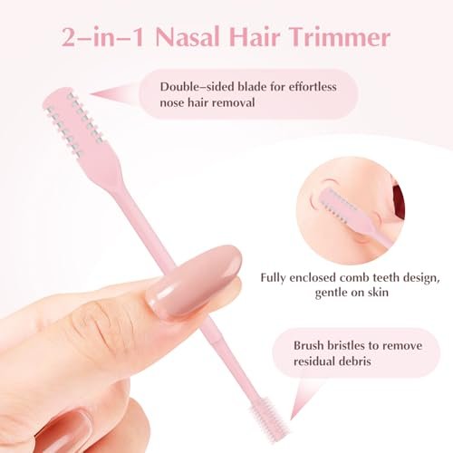 FLATRI 5-Pack 2-in-1 Nasal Hair Cutter - 360° Rotating Nose Hair Trimmer, Double-Sided Portable Manual Trimmer for Women and Men (Pink) - görsel 4