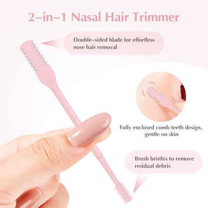 FLATRI 5-Pack 2-in-1 Nasal Hair Cutter - 360° Rotating Nose Hair Trimmer, Double-Sided Portable Manual Trimmer for Women and Men (Pink)