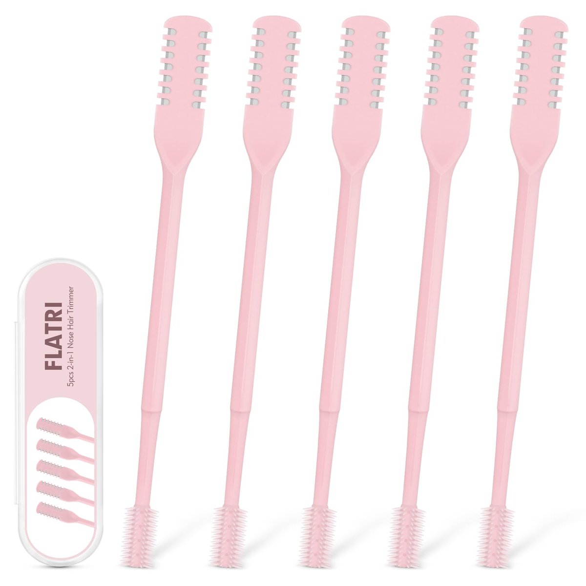 FLATRI 5-Pack 2-in-1 Nasal Hair Cutter - 360° Rotating Nose Hair Trimmer, Double-Sided Portable Manual Trimmer for Women and Men (Pink) - görsel 1