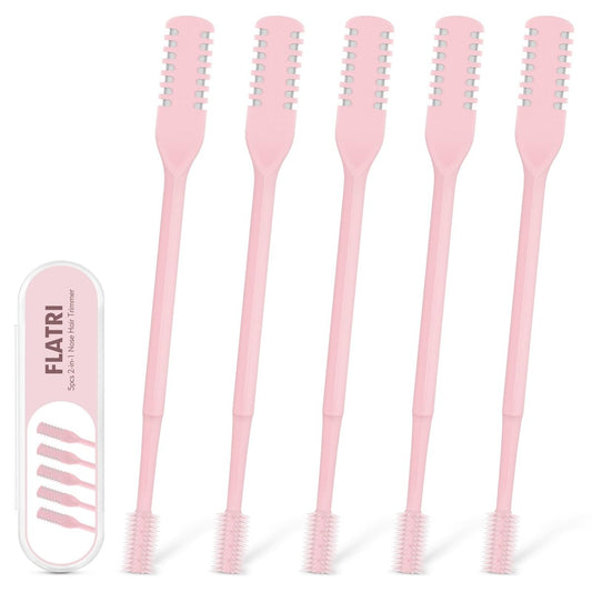 FLATRI 5-Pack 2-in-1 Nasal Hair Cutter - 360° Rotating Nose Hair Trimmer, Double-Sided Portable Manual Trimmer for Women and Men (Pink)