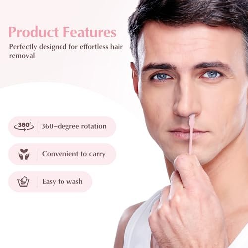 FLATRI 5-Pack 2-in-1 Nasal Hair Cutter - 360° Rotating Nose Hair Trimmer, Double-Sided Portable Manual Trimmer for Women and Men (Pink) - görsel 6