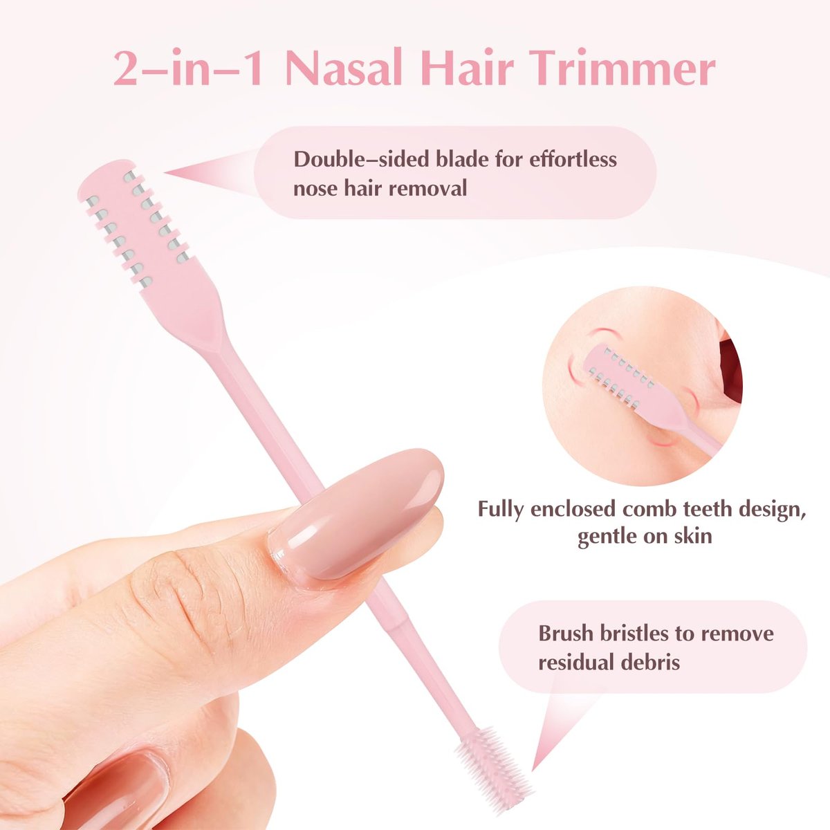 FLATRI 5-Pack 2-in-1 Nasal Hair Cutter - 360° Rotating Nose Hair Trimmer, Double-Sided Portable Manual Trimmer for Women and Men (Pink) - görsel 3