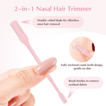 FLATRI 5-Pack 2-in-1 Nasal Hair Cutter - 360° Rotating Nose Hair Trimmer, Double-Sided Portable Manual Trimmer for Women and Men (Pink)