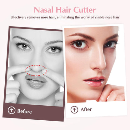 FLATRI 5-Pack 2-in-1 Nasal Hair Cutter - 360° Rotating Nose Hair Trimmer, Double-Sided Portable Manual Trimmer for Women and Men (Pink)