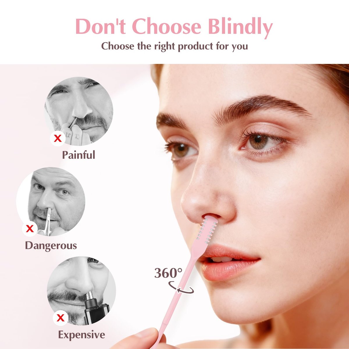 FLATRI 5-Pack 2-in-1 Nasal Hair Cutter - 360° Rotating Nose Hair Trimmer, Double-Sided Portable Manual Trimmer for Women and Men (Pink) - görsel 7