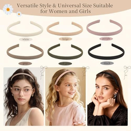 Interesse 6 PCS Thin Headbands for Women Girls, No Pressure Skinny Headbands, Non Slip Comfortable Soft Fabric Headbands, Cute Hair Accessories for Makeup Washing Face (Natural Color)