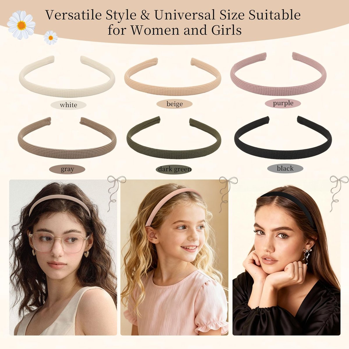 Interesse 6 PCS Thin Headbands for Women Girls, No Pressure Skinny Headbands, Non Slip Comfortable Soft Fabric Headbands, Cute Hair Accessories for Makeup Washing Face (Natural Color) - görsel 9