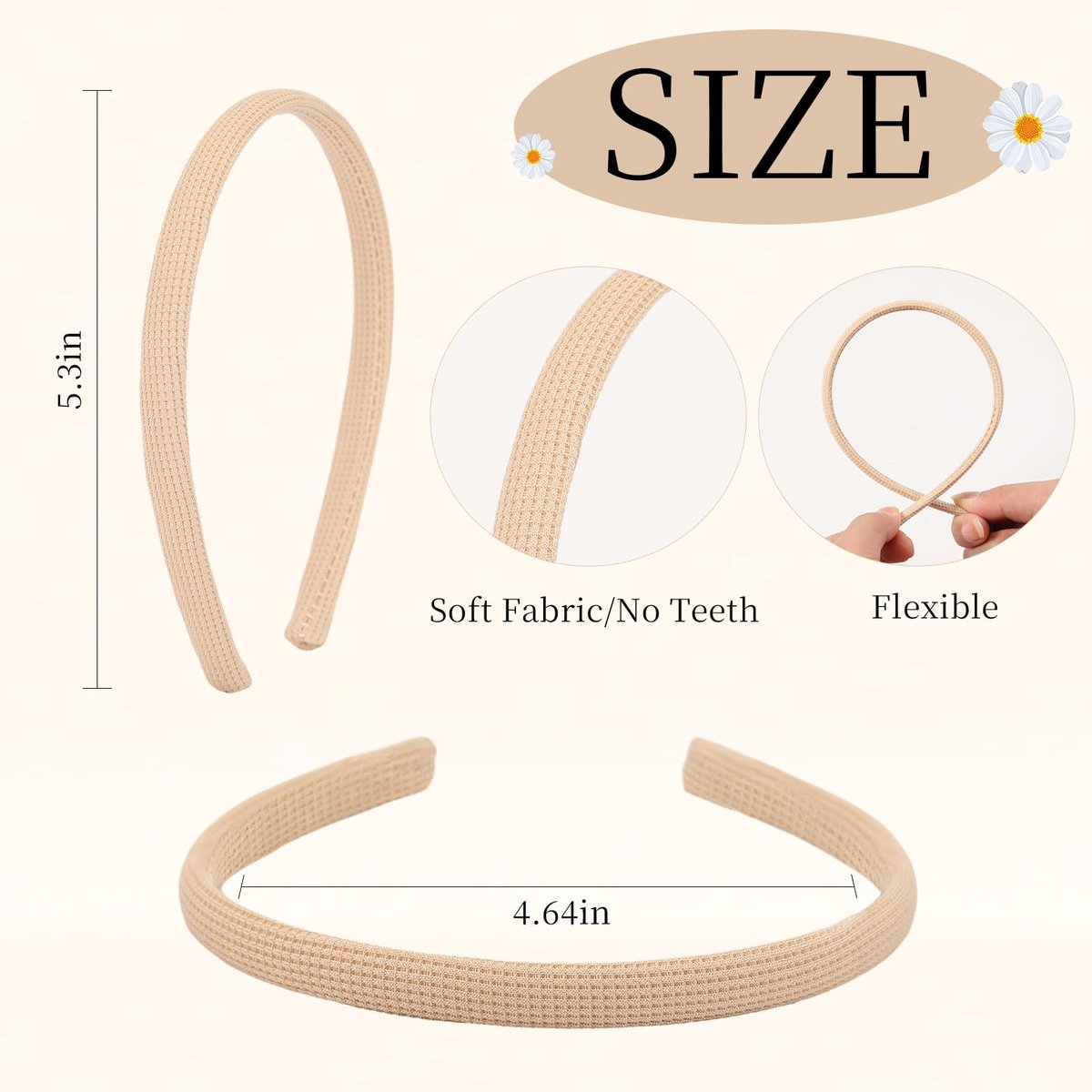 Interesse 6 PCS Thin Headbands for Women Girls, No Pressure Skinny Headbands, Non Slip Comfortable Soft Fabric Headbands, Cute Hair Accessories for Makeup Washing Face (Natural Color) - görsel 3