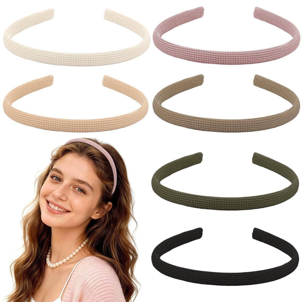Interesse 6 PCS Thin Headbands for Women Girls, No Pressure Skinny Headbands, Non Slip Comfortable Soft Fabric Headbands, Cute Hair Accessories for Makeup Washing Face (Natural Color) - görsel 1