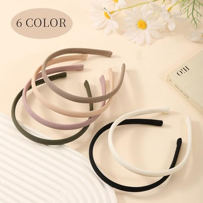 Interesse 6 PCS Thin Headbands for Women Girls, No Pressure Skinny Headbands, Non Slip Comfortable Soft Fabric Headbands, Cute Hair Accessories for Makeup Washing Face (Natural Color)