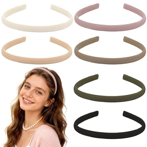 Interesse 6 PCS Thin Headbands for Women Girls, No Pressure Skinny Headbands, Non Slip Comfortable Soft Fabric Headbands, Cute Hair Accessories for Makeup Washing Face (Natural Color) - görsel 2