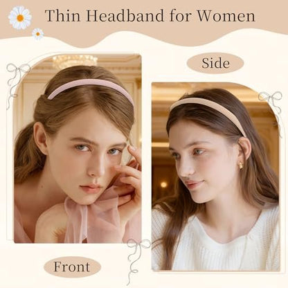 Interesse 6 PCS Thin Headbands for Women Girls, No Pressure Skinny Headbands, Non Slip Comfortable Soft Fabric Headbands, Cute Hair Accessories for Makeup Washing Face (Natural Color)