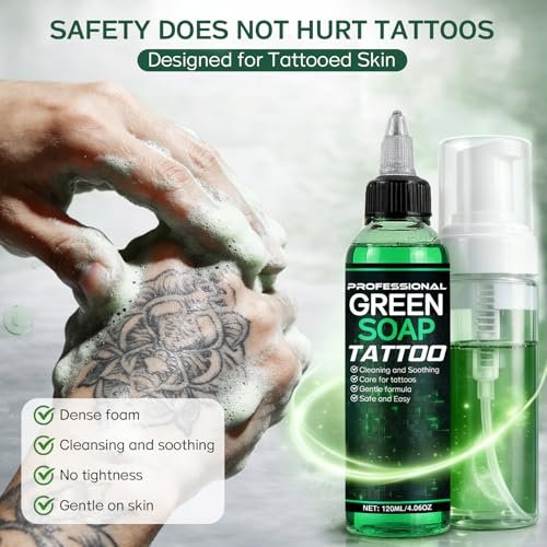 Vereclue Green Soap Tattoo (4OZ) - Concentrated Tattoo Soap with Foaming Bottle 120ml, Wash Cleaning Supplies for Tattoos Piercings, Clean Skin Equipment - görsel 6