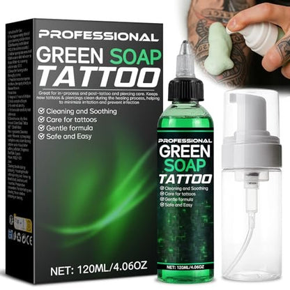 Vereclue Green Soap Tattoo (4OZ) - Concentrated Tattoo Soap with Foaming Bottle 120ml, Wash Cleaning Supplies for Tattoos Piercings, Clean Skin Equipment