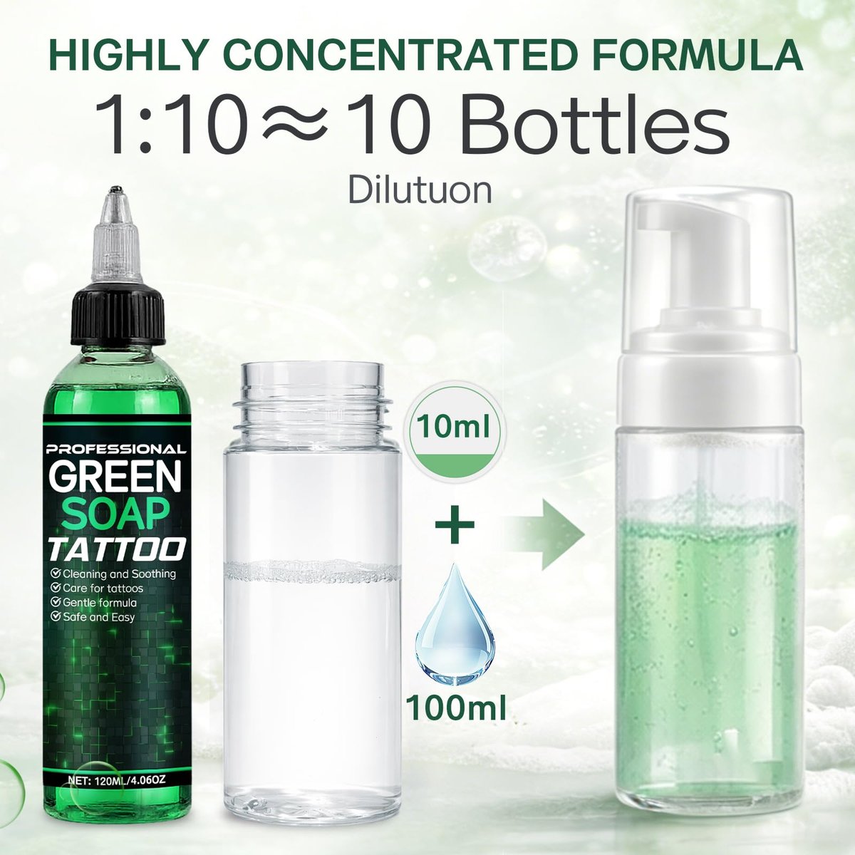 Vereclue Green Soap Tattoo (4OZ) - Concentrated Tattoo Soap with Foaming Bottle 120ml, Wash Cleaning Supplies for Tattoos Piercings, Clean Skin Equipment - görsel 3