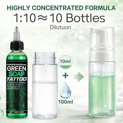 Vereclue Green Soap Tattoo (4OZ) - Concentrated Tattoo Soap with Foaming Bottle 120ml, Wash Cleaning Supplies for Tattoos Piercings, Clean Skin Equipment