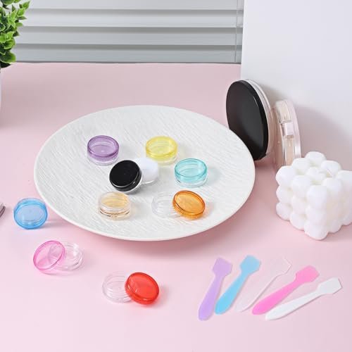 10 Pcs 2g Mini Travel Jars with Lids – Refillable Clear Sample Containers for Creams, Toiletries, and Makeup Samples with Mini Spatulas Avelisse