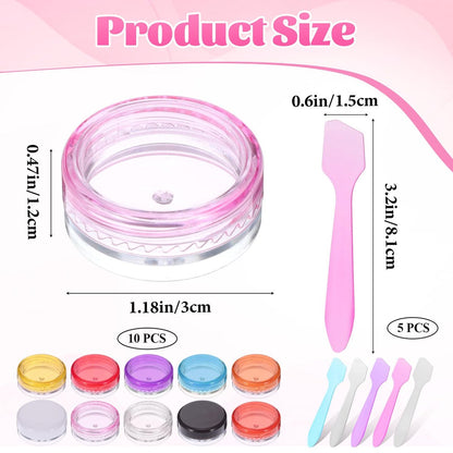 10 Pcs 2g Mini Travel Jars with Lids – Refillable Clear Sample Containers for Creams, Toiletries, and Makeup Samples with Mini Spatulas Avelisse