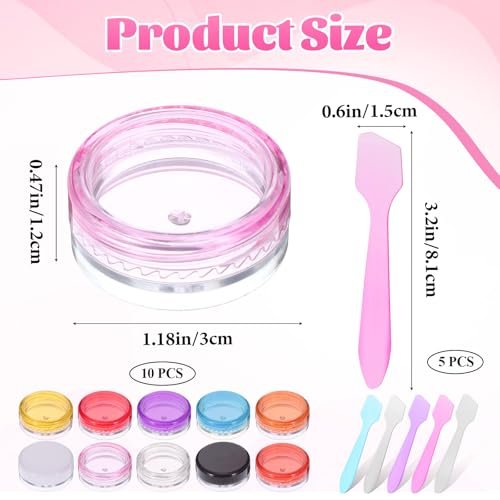 10 Pcs 2g Mini Travel Jars with Lids – Refillable Clear Sample Containers for Creams, Toiletries, and Makeup Samples with Mini Spatulas Avelisse