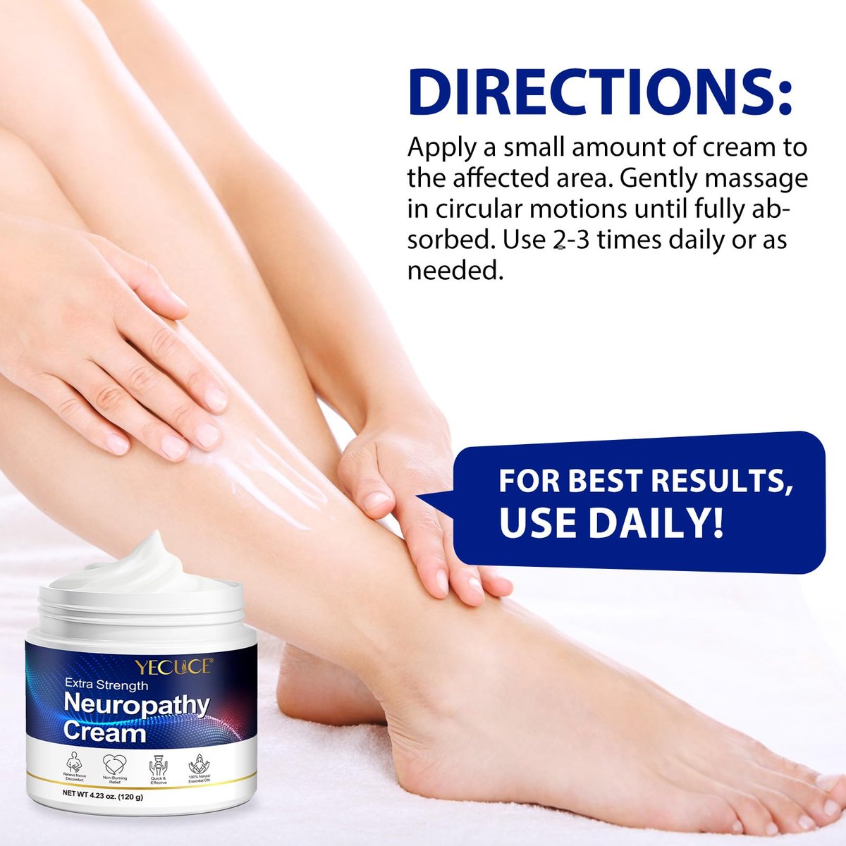 Neuropathy Relief Cream for Feet, Hands, Legs & Toes - Natural Formula for Tingling, Burning & Nerve Discomfort - Fast Absorbing, Non-Greasy Moisturizer with ALA, Menthol & Magnesium - Vegan, 4.23 oz - görsel 9