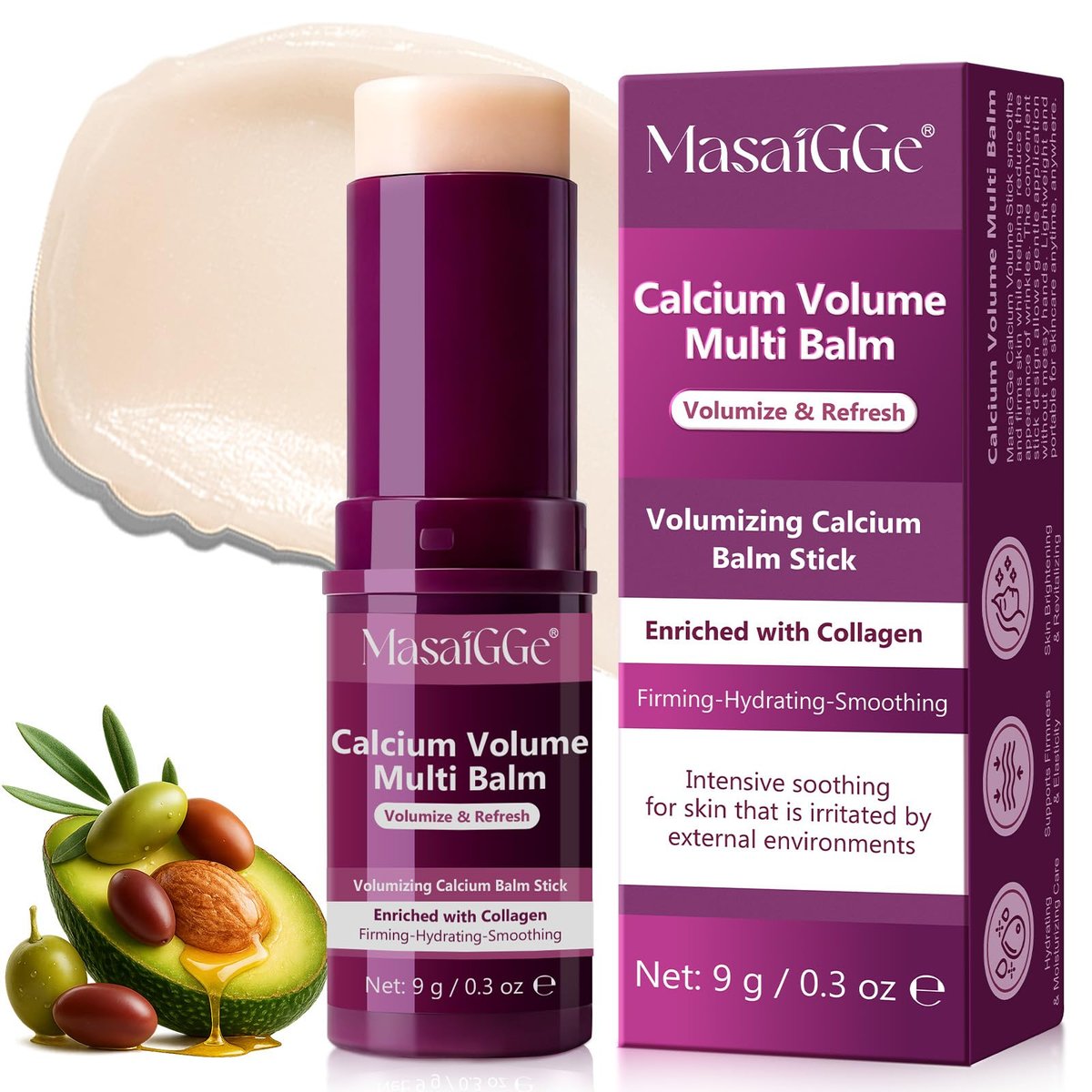 Meifenla Calcium Multi Balm Stick – Collagen Moisturizing Stick for Face, Eyes & Neck, Hydrating & Firming, 0.3 oz - görsel 1