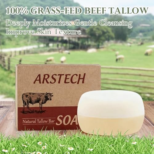 Beef Tallow Soap Bar - Natural Grass Fed Tallow Soap for Face & Body, Moisturizing Hand and Bath Soap, Gentle Formula from Inner Mongolia Grassland (4 oz) Avelisse