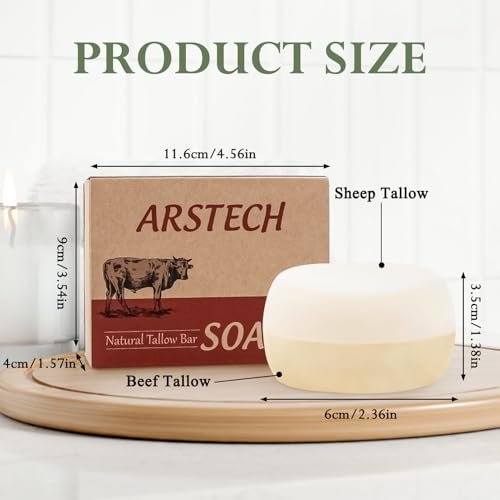 Beef Tallow Soap Bar - Natural Grass Fed Tallow Soap for Face & Body, Moisturizing Hand and Bath Soap, Gentle Formula from Inner Mongolia Grassland (4 oz) Avelisse