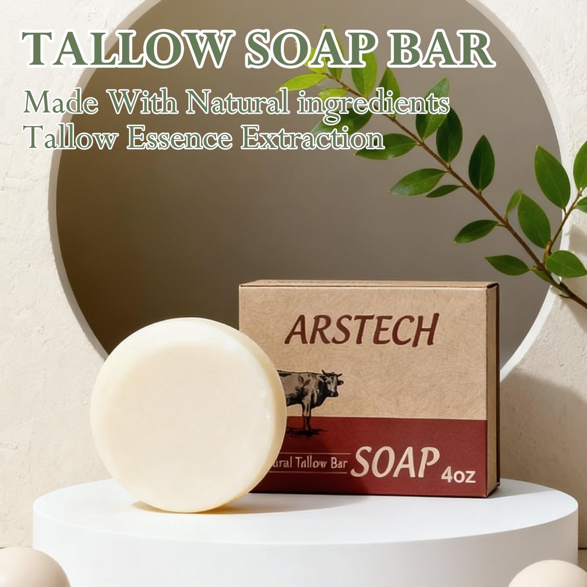 Beef Tallow Soap Bar - Natural Grass Fed Tallow Soap for Face & Body, Moisturizing Hand and Bath Soap, Gentle Formula from Inner Mongolia Grassland (4 oz) Avelisse
