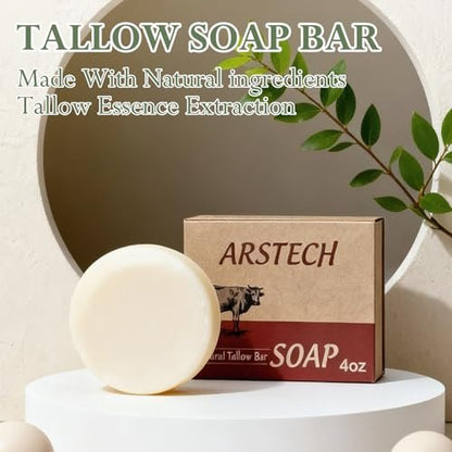 Beef Tallow Soap Bar - Natural Grass Fed Tallow Soap for Face & Body, Moisturizing Hand and Bath Soap, Gentle Formula from Inner Mongolia Grassland (4 oz) Avelisse