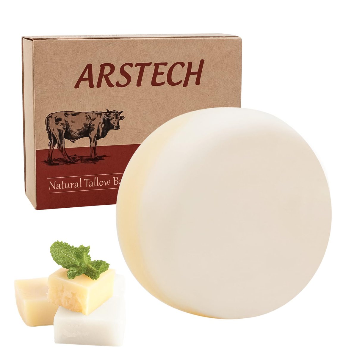Beef Tallow Soap Bar - Natural Grass Fed Tallow Soap for Face & Body, Moisturizing Hand and Bath Soap, Gentle Formula from Inner Mongolia Grassland (4 oz) Avelisse