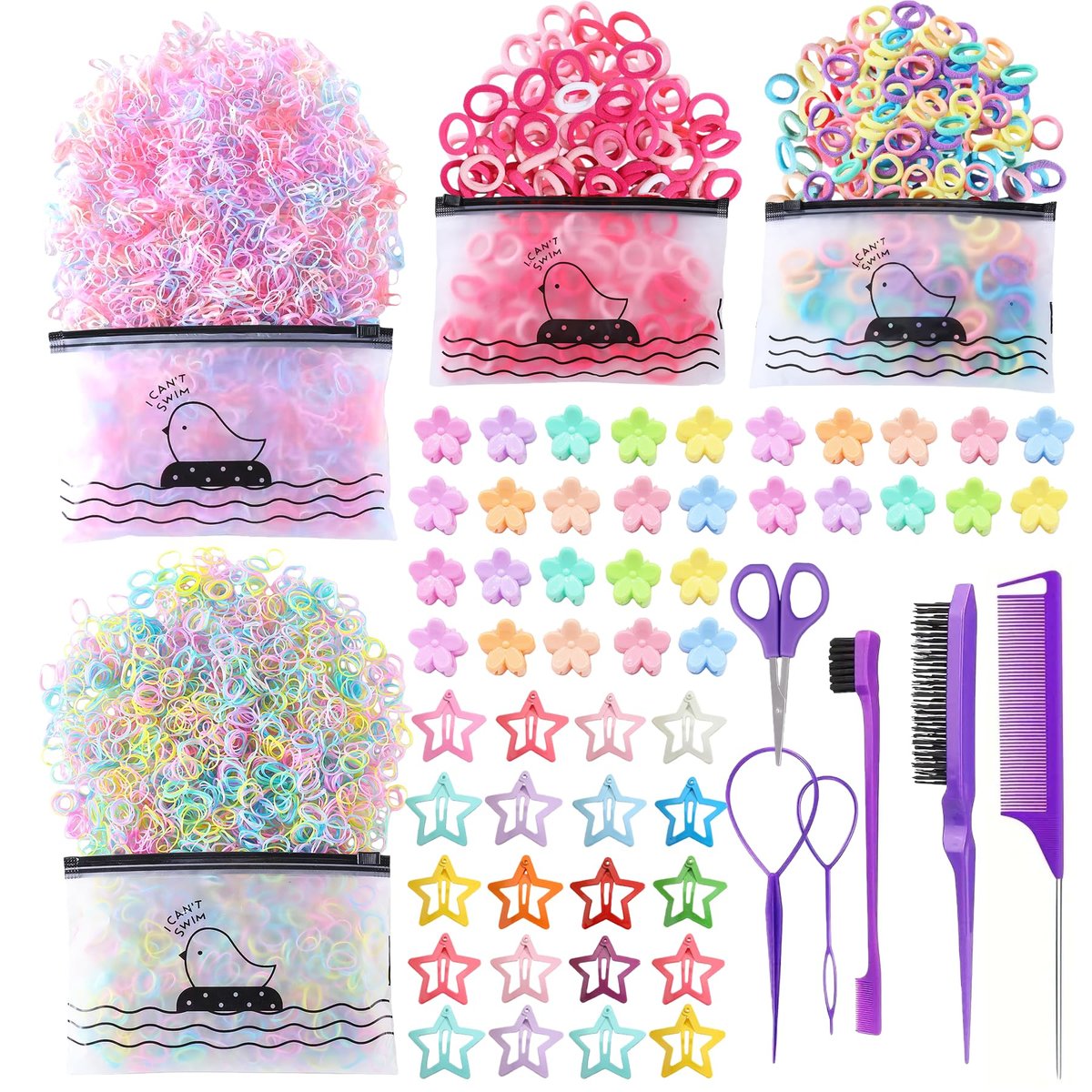 1256 Pcs Hair Accessories for Girls – Ponytail Holders, Toddler Hair Ties with Mini Hair Clips & Star Hair Clips - görsel 1
