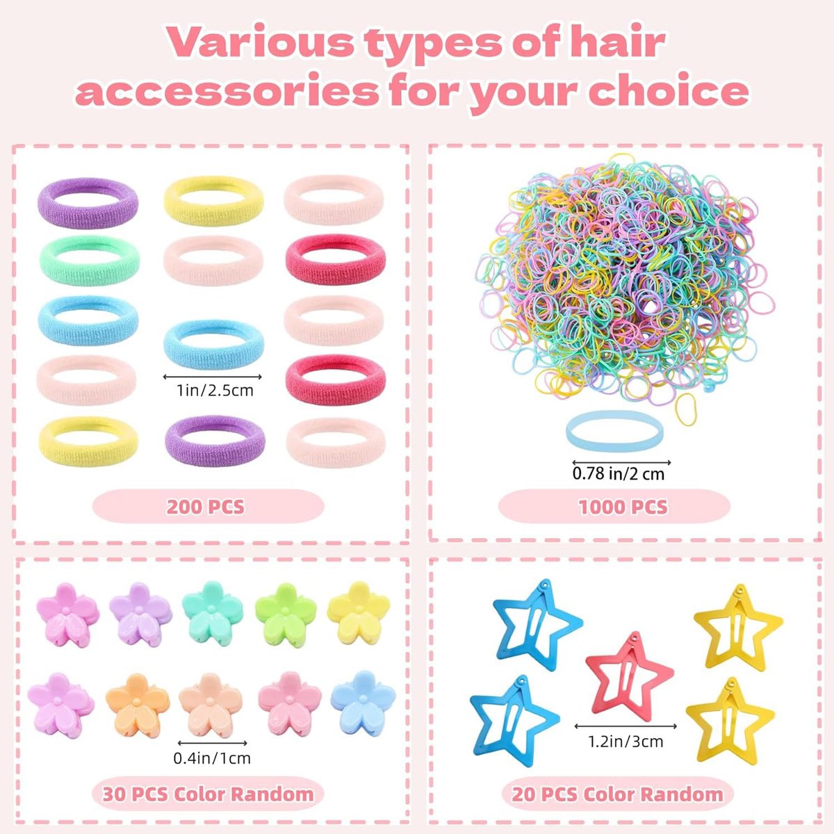 1256 Pcs Hair Accessories for Girls – Ponytail Holders, Toddler Hair Ties with Mini Hair Clips & Star Hair Clips - görsel 3