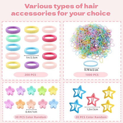 1256 Pcs Hair Accessories for Girls – Ponytail Holders, Toddler Hair Ties with Mini Hair Clips & Star Hair Clips