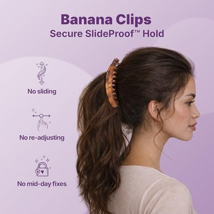 Goody Large Banana Clip Set - Black and Tortoiseshell, 2 Count - Secure, No Crease Hair Clips for All Hair Types