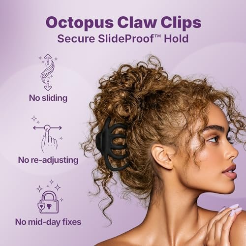 Goody SlideProof Large Hair Clips – Stylish Secure Grip Octopus Claw Clips for Thick Hair, Black & Tortoiseshell, 2 Count - görsel 4