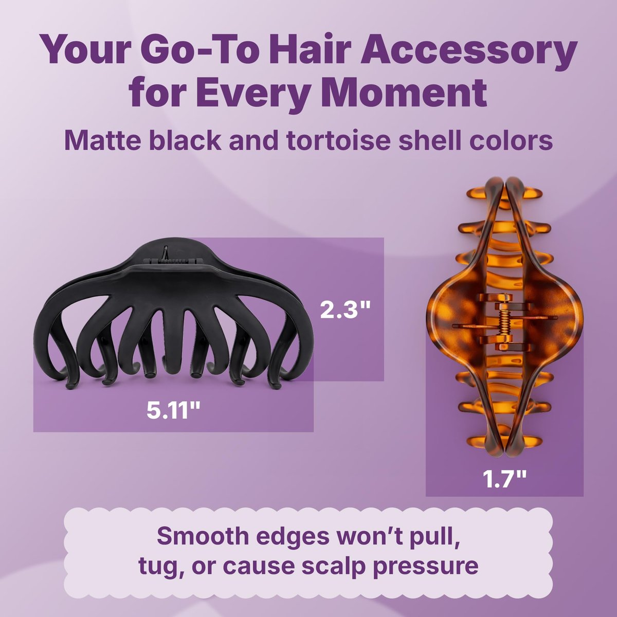 Goody SlideProof Large Hair Clips – Stylish Secure Grip Octopus Claw Clips for Thick Hair, Black & Tortoiseshell, 2 Count - görsel 13