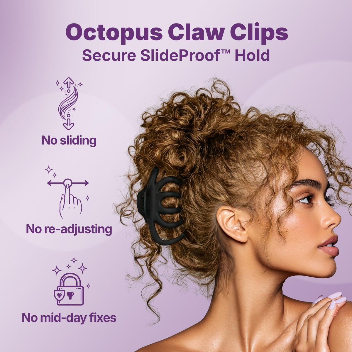 Goody SlideProof Large Hair Clips – Stylish Secure Grip Octopus Claw Clips for Thick Hair, Black & Tortoiseshell, 2 Count - görsel 3