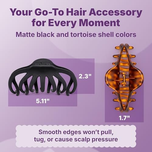 Goody SlideProof Large Hair Clips – Stylish Secure Grip Octopus Claw Clips for Thick Hair, Black & Tortoiseshell, 2 Count - görsel 14
