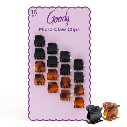 Goody SlideProof Mini Claw Clips – Secure Grip Small Hair Clips for Fine Hair, Black and Tortoiseshell, 16 Count