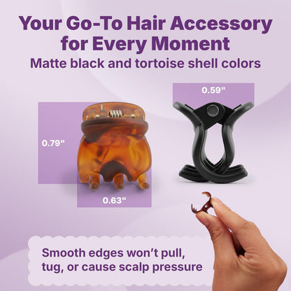 Goody SlideProof Mini Claw Clips – Secure Grip Small Hair Clips for Fine Hair, Black and Tortoiseshell, 16 Count