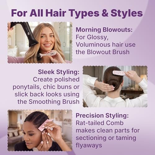 Goody 3-Piece Styling Hairbrush Set – Floral Pattern – Boar Bristle Smoothing Brush, Half-Round 180° Brush, Rat-Tail Comb – For All Hair Types – Gift for Women & Girls Avelisse
