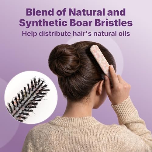 Goody 3-Piece Styling Hairbrush Set – Floral Pattern – Boar Bristle Smoothing Brush, Half-Round 180° Brush, Rat-Tail Comb – For All Hair Types – Gift for Women & Girls Avelisse