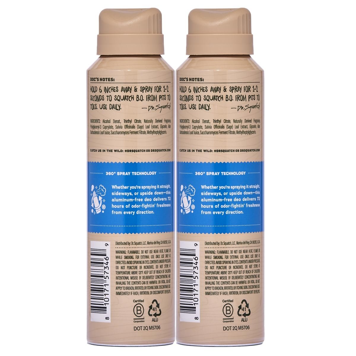 Dr. Squatch Natural Men's Deodorant Spray – Aluminum Free, Quick Dry, Dermatologist-Tested – Fresh Falls, 4 oz (2-Pack) Avelisse
