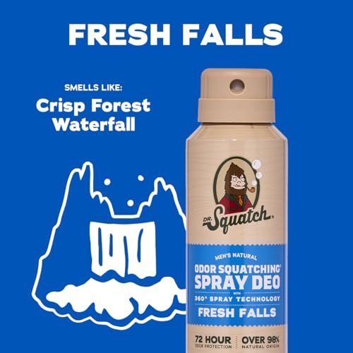 Dr. Squatch Natural Men's Deodorant Spray – Aluminum Free, Quick Dry, Dermatologist-Tested – Fresh Falls, 4 oz (2-Pack) Avelisse
