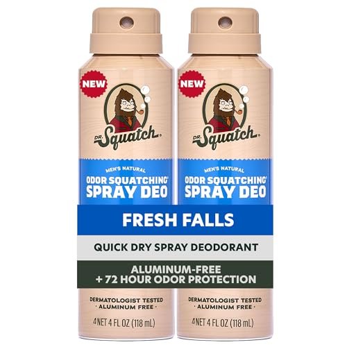 Dr. Squatch Natural Men's Deodorant Spray – Aluminum Free, Quick Dry, Dermatologist-Tested – Fresh Falls, 4 oz (2-Pack) Avelisse