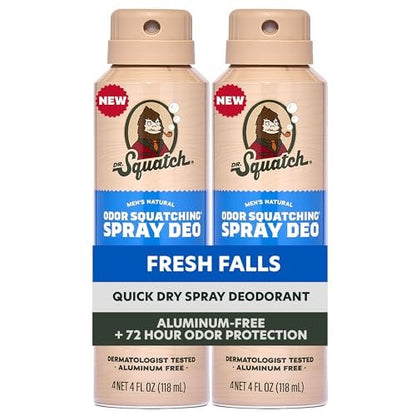 Dr. Squatch Natural Men's Deodorant Spray – Aluminum Free, Quick Dry, Dermatologist-Tested – Fresh Falls, 4 oz (2-Pack) Avelisse