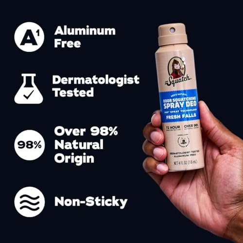Dr. Squatch Natural Men's Deodorant Spray – Aluminum Free, Quick Dry, Dermatologist-Tested – Fresh Falls, 4 oz (2-Pack) Avelisse