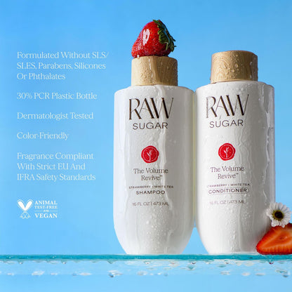 Raw Sugar Shampoo and Conditioner Set, The Volume Revive Hair Care Duo, 16 Fl Oz Each - Volumizing Haircare Bundle, SLS/SLES-Free, Paraben-Free, Color-Friendly, Vegan Avelisse